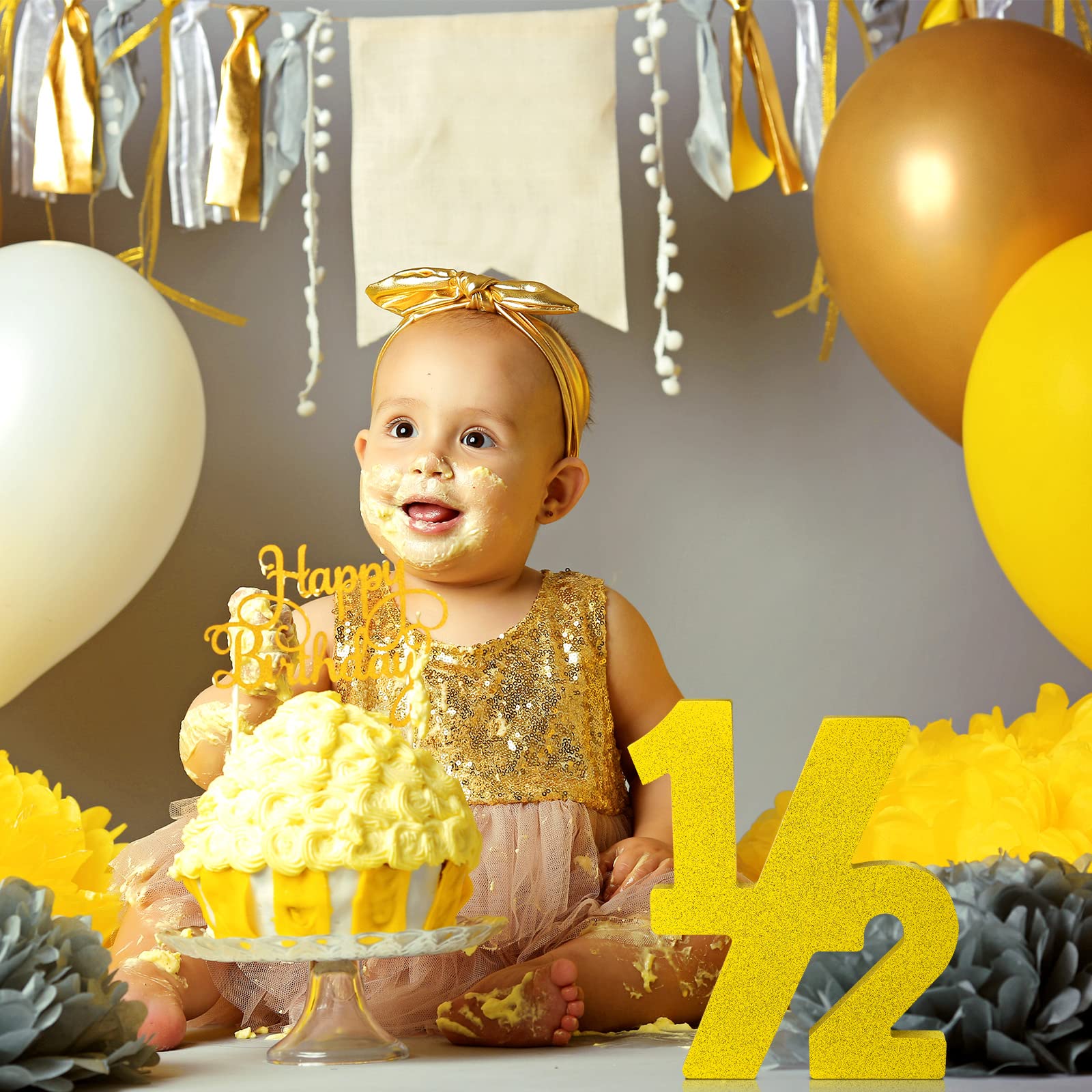 Chunful Half Number Sign Glitter 1/2 Baby Birthday Party Supplies Half Birthday Decorations Freestanding 6 Month Photo Prop Deco